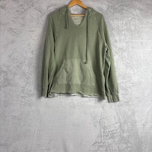 Aerie Womens Sage Green Notched V-Neck Raw Hem Pullover Hoodie Size S